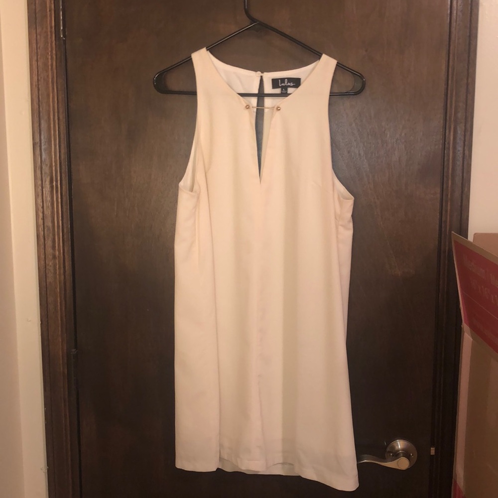 Lulu's Cream Sleeveless Mini Dress with Keyhole Neck